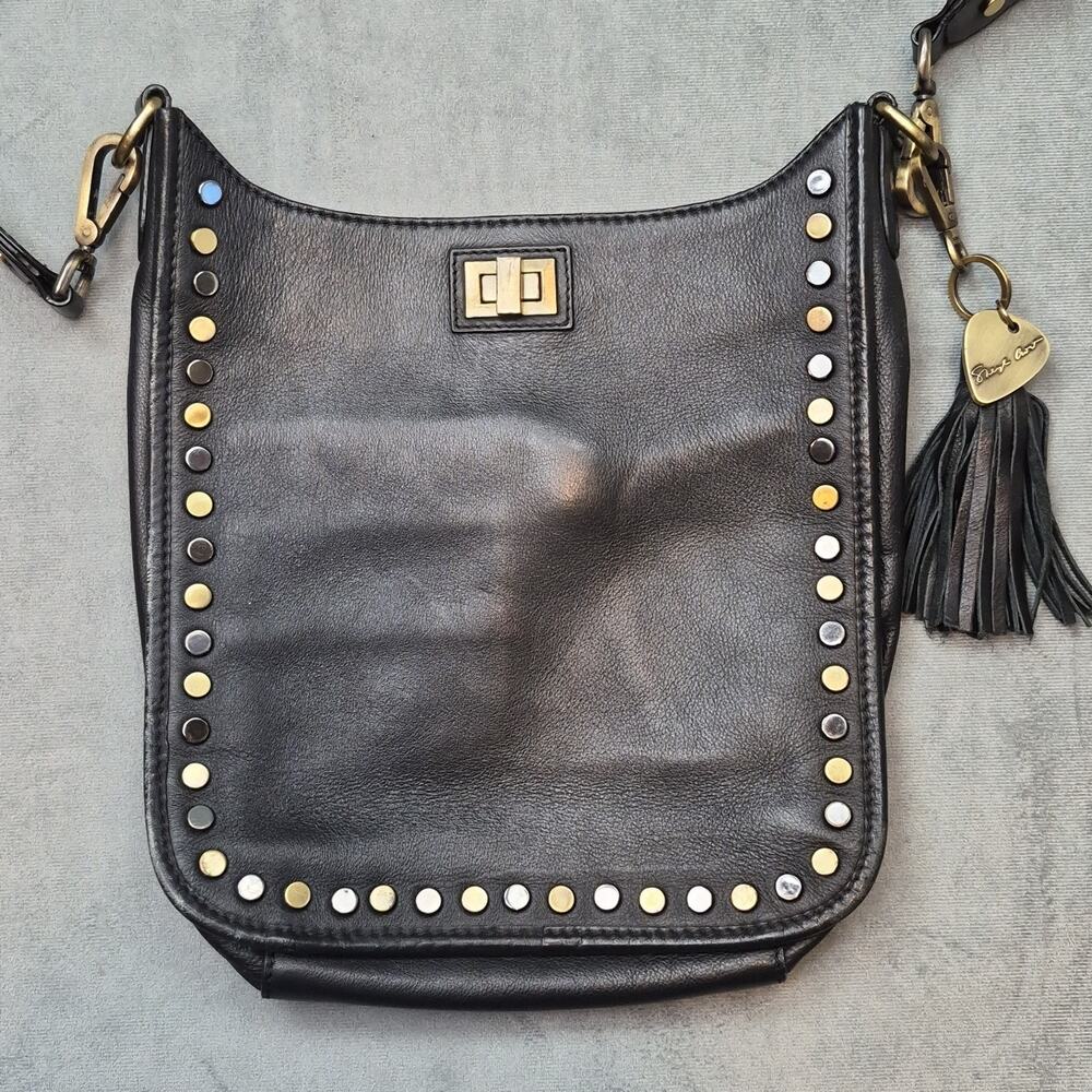 Sheryl Crow Black Leather Studded Goth Biker Rockabilly Crossbody Bag